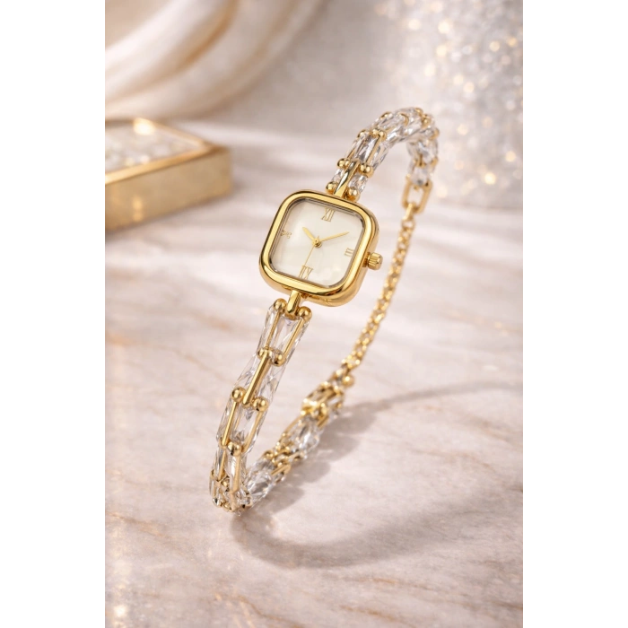 Gold Renkli Tiff Model Sedef Kadran Taşlı Lüks Kadın Saat