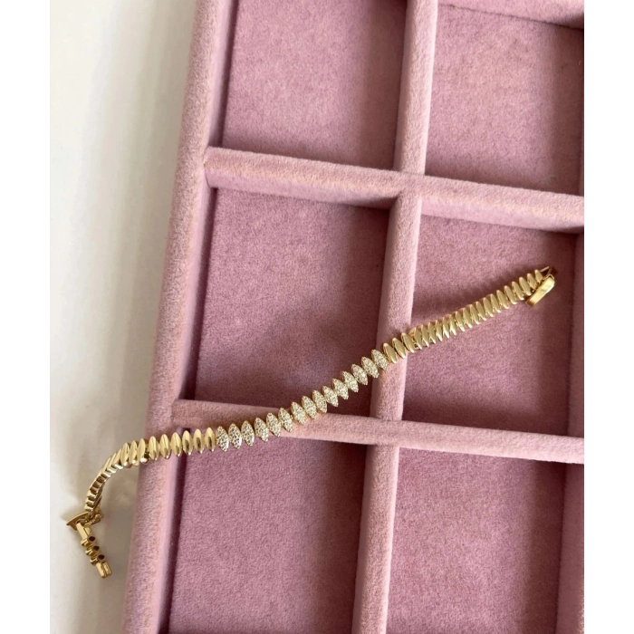 14K Kuyumcu Model Taşlı Künye Bileklik