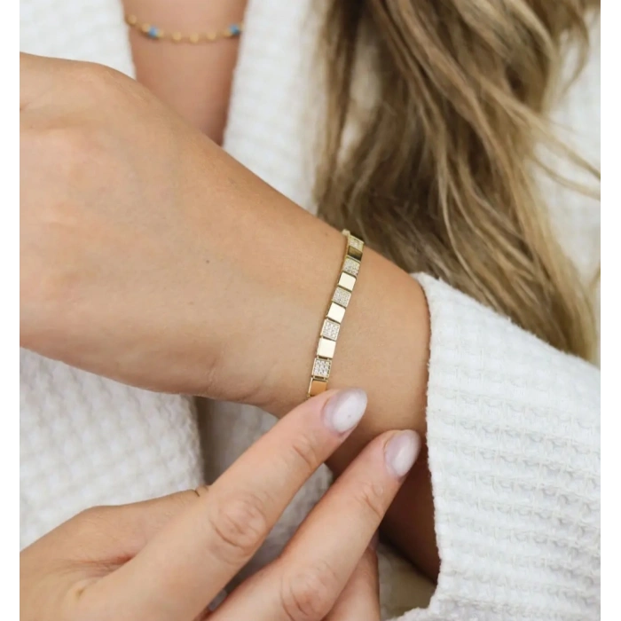 14K Altın Kaplama Kuyumcu Model Taşlı Künye Bileklik