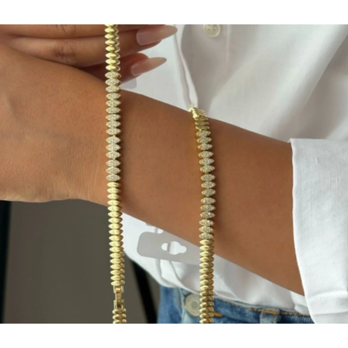 14K Kuyumcu Model Taşlı Künye Bileklik