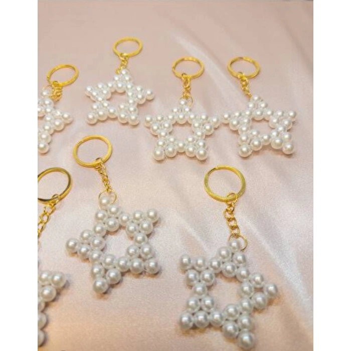 İncili Yıldız Anahtarlık – 12’li Paket | Düğün & Nişan Hediyeliği Gold