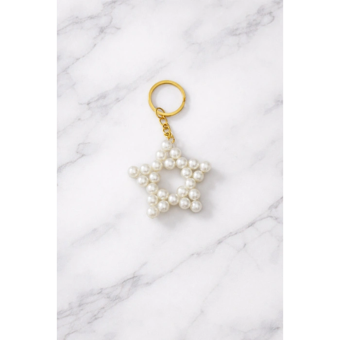 İncili Yıldız Anahtarlık – 12’li Paket | Düğün & Nişan Hediyeliği Gold