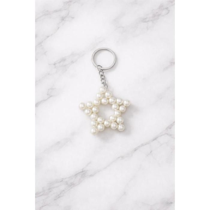 İncili Yıldız Anahtarlık – 12’li Paket | Düğün & Nişan Hediyeliği Gümüş