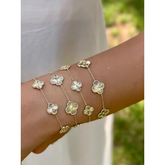 Gold 14K kuyumcu model vn clf büyük yonca bileklik