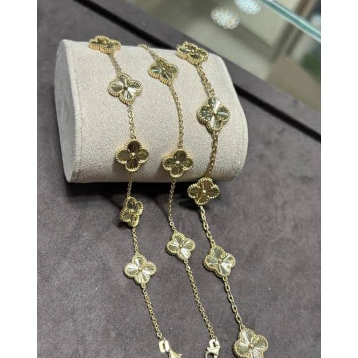 Gold 14K kuyumcu model vn clf büyük yonca bileklik