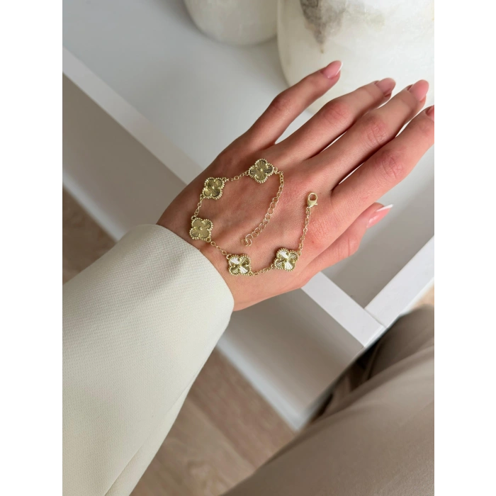 Gold 14K kuyumcu model vn clf büyük yonca bileklik