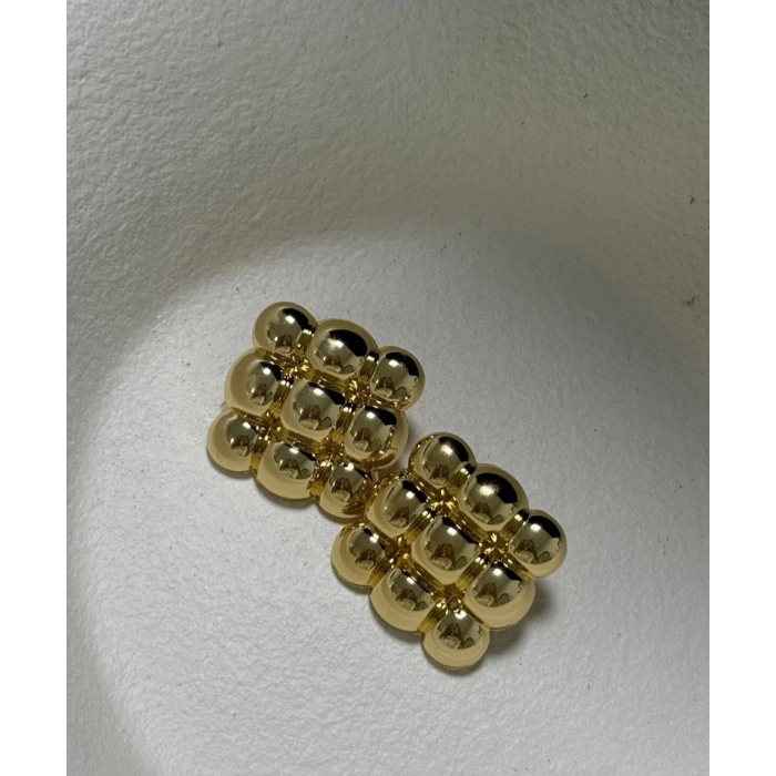 Gold Renkli Geometrik Top Form Küpe