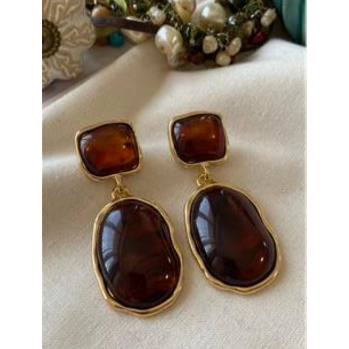 Gold Renkli Vintage Taşlı Sallantı Küpe