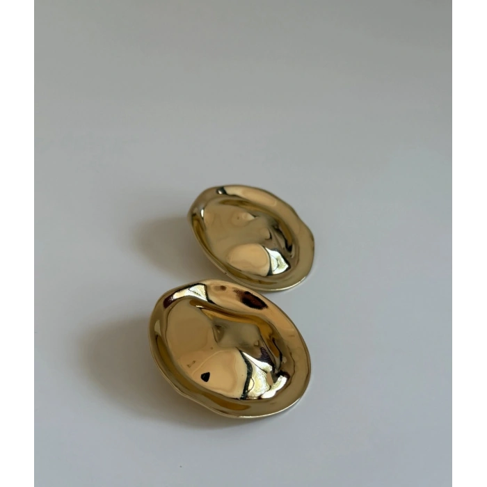 Gold Kaplama Dalgalı Form Küpe Modern Tasarım