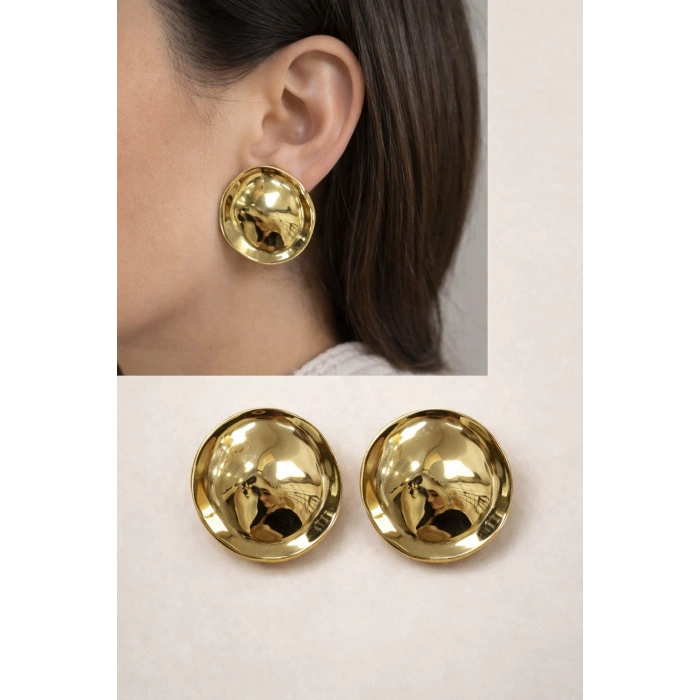 Gold Kaplama Dalgalı Form Küpe Modern Tasarım