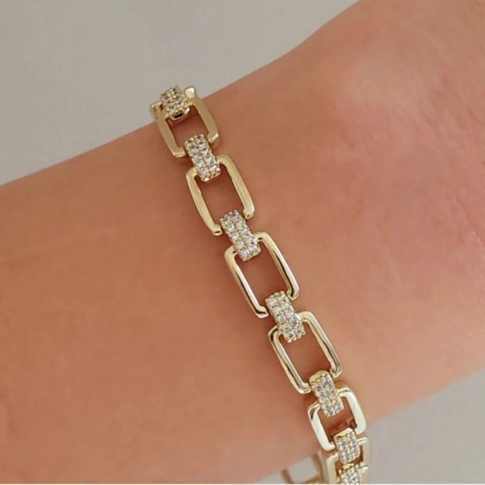 Xuping 14K Altın Kaplama Taşlı Zincir Bileklik