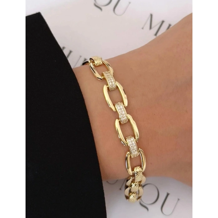 Xuping 14K Altın Kaplama Taşlı Zincir Bileklik