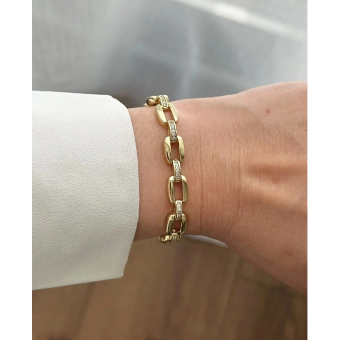 Xuping 14K Altın Kaplama Taşlı Zincir Bileklik