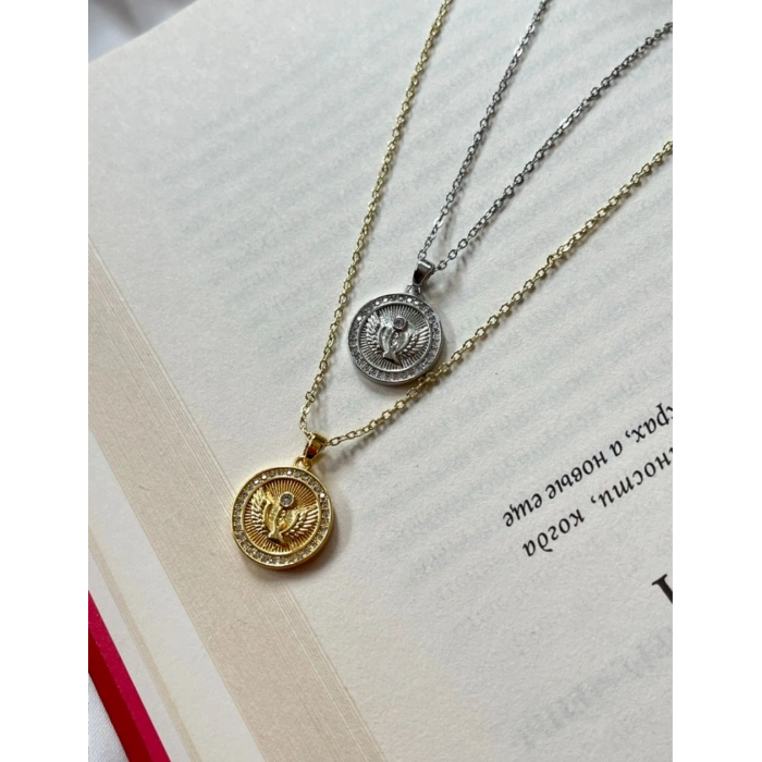 Gold Renkli Çelik Madalyon Kolye