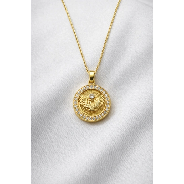 Gold Renkli Çelik Madalyon Kolye