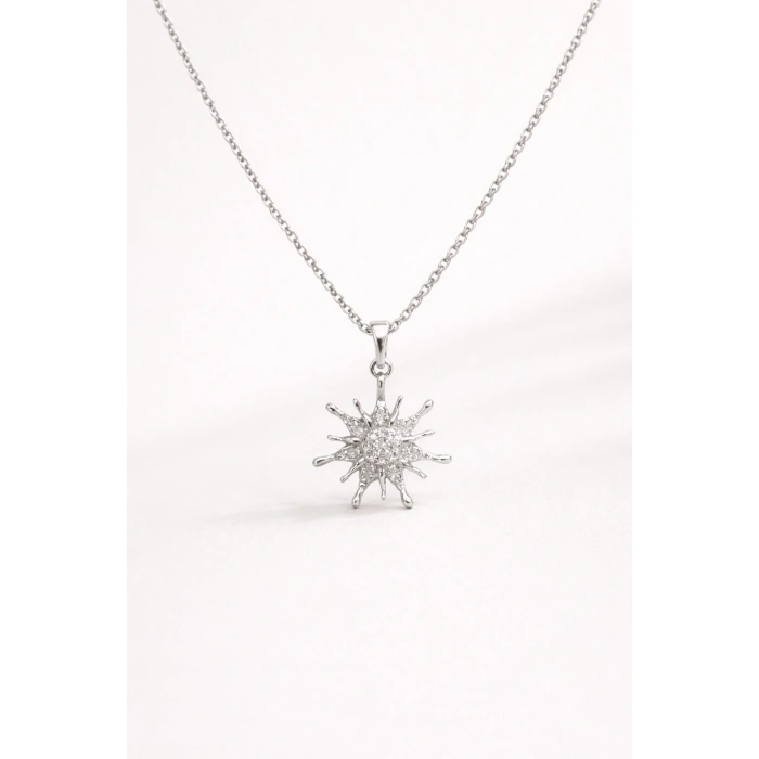 Gümüş Renkli Çelik Güneş Figürlü Kolye