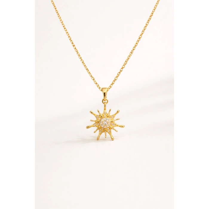 Gold Renkli Çelik Güneş Figürlü Kolye