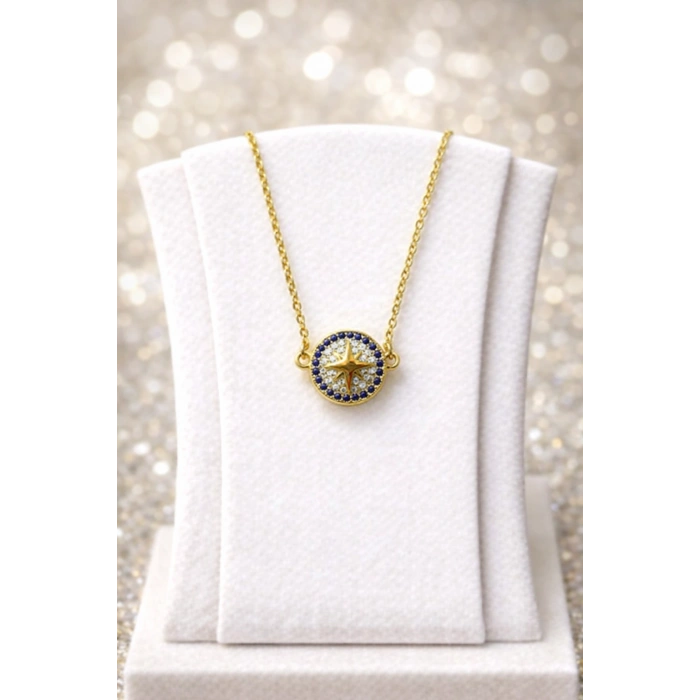 Gold Renkli Çelik Pusula Yıldız Kolye