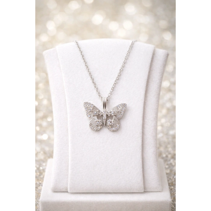 Gümüş Renkli Çelik Kelebek Kolye