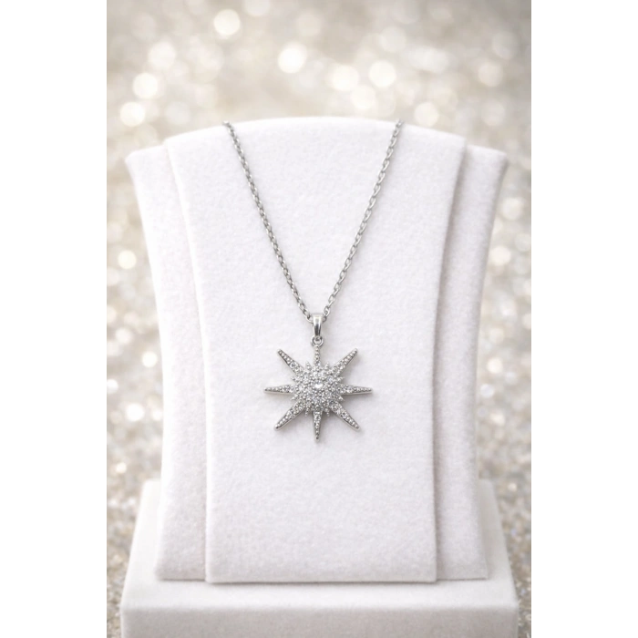 Gümüş Renkli Işıltılı Yıldız Kolye