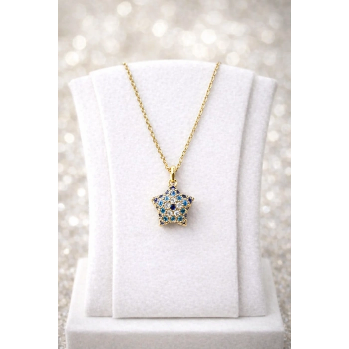 Gold Renkli Taş Detaylı Yıldız Kolye