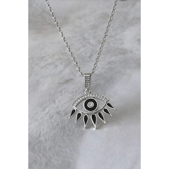 Göz Figürlü Zirkon Taşlı Gümüş Kolye