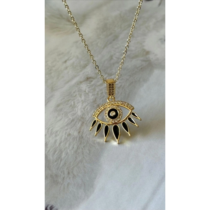 Göz Figürlü Zirkon Taşlı Gold Kolye