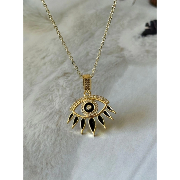 Göz Figürlü Zirkon Taşlı Gold Kolye