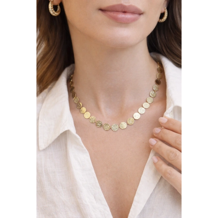 Gold Lüks Disk Detaylı Kolye