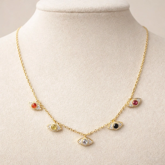 Gold Renkli 14K Kaplama Göz Figürlü Charm Kolye