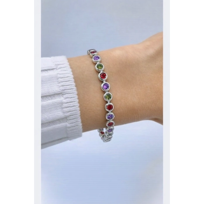 Xuping Renkli Taş Detaylı Gümüş Renkli Bileklik