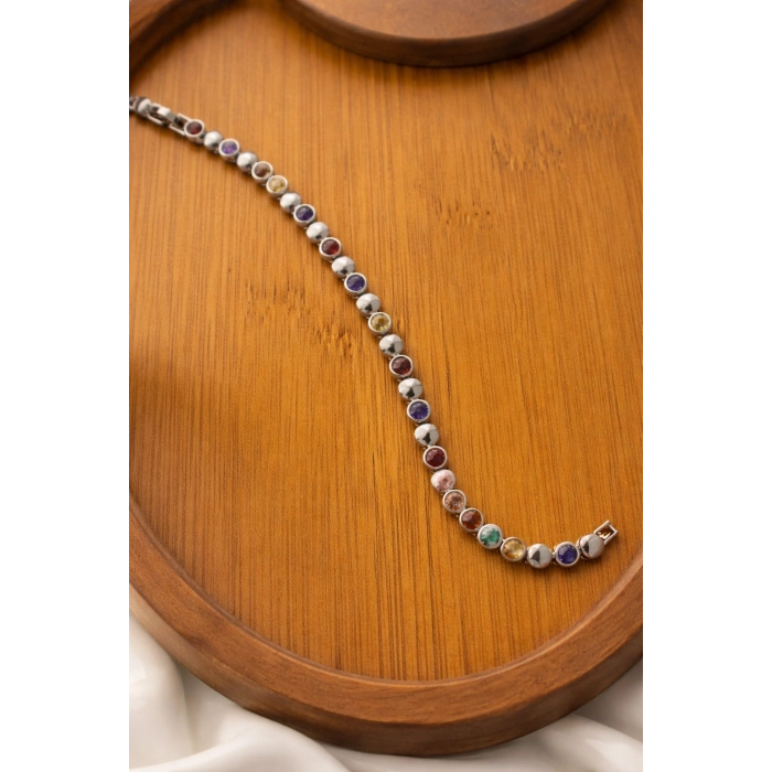 Xuping Renkli Taş Detaylı Gümüş Renkli Bileklik