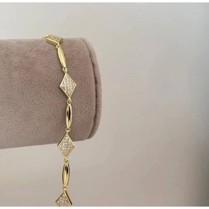 Xuping Gold Renk Geometrik Taş Detaylı Bileklik