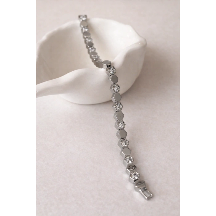 Xuping Taşlı Petek Model Gümüş Renkli Bileklik