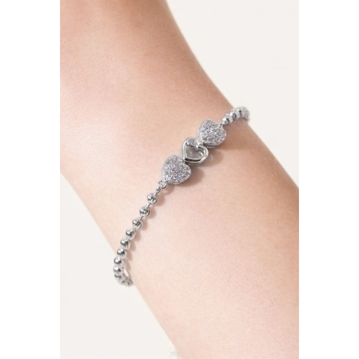 Xuping Kalp Detay Dorika Zincir Gümüş Renkli Bileklik