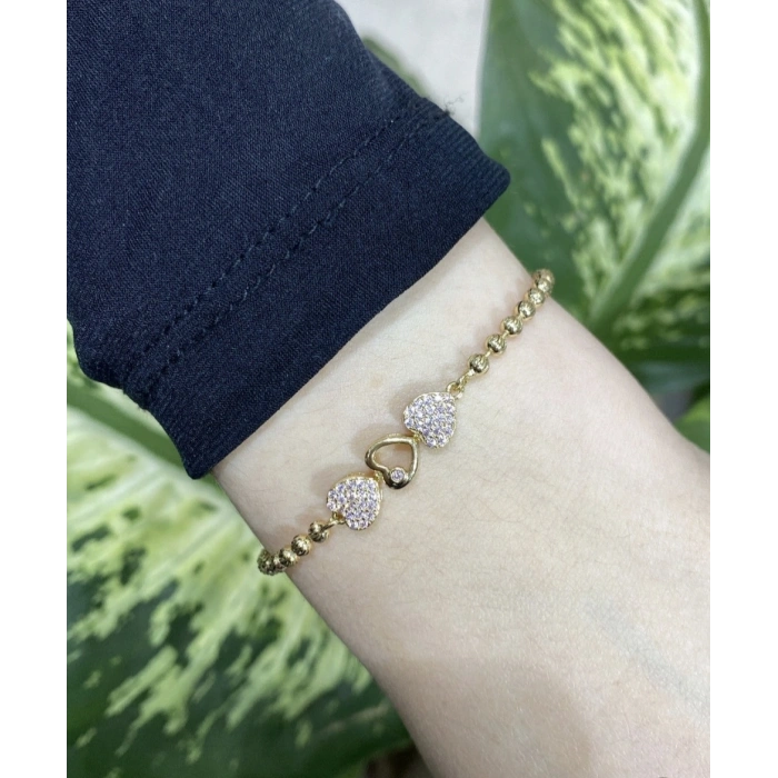 Xuping Pembe Taşlı Kalp Detay Dorika Zincir Gold Renkli Bileklik