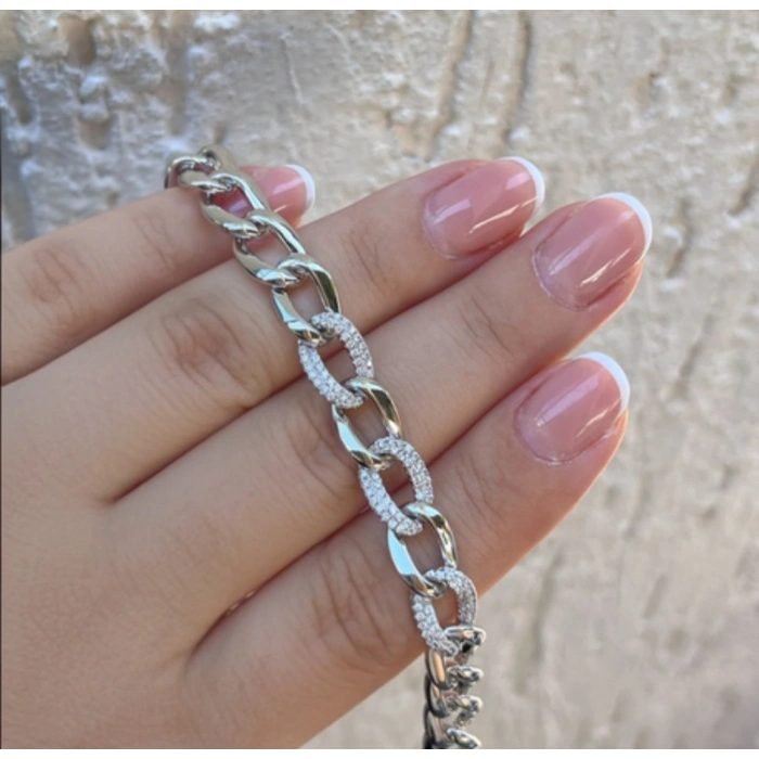 Xuping Taş Detaylı Zincir Bileklik Gümüş Premium Seri