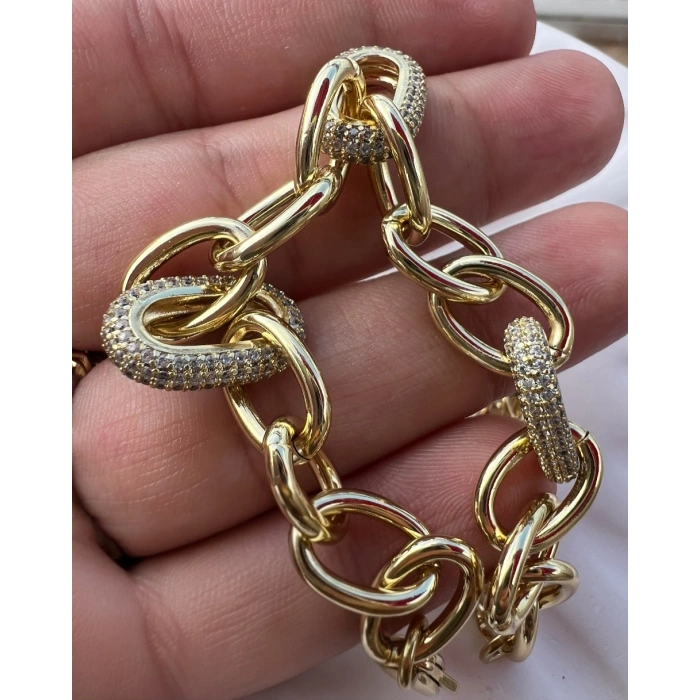 Xuping Gold Taş Detaylı Kalın Zincir Bileklik