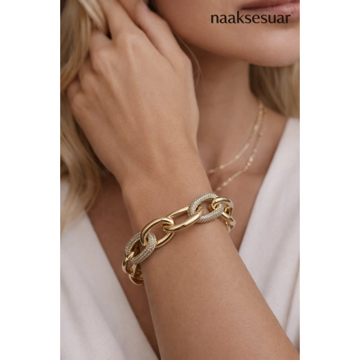 Xuping Gold Taş Detaylı Kalın Zincir Bileklik