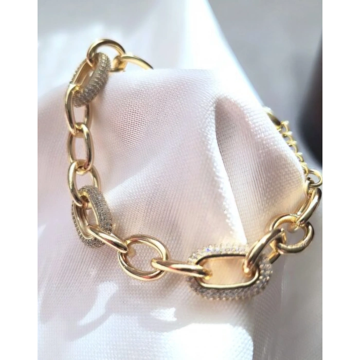 Xuping Gold Taş Detaylı Kalın Zincir Bileklik