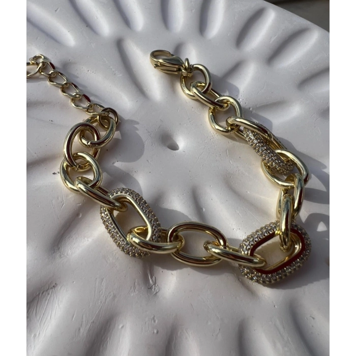 Xuping Gold Taş Detaylı Kalın Zincir Bileklik