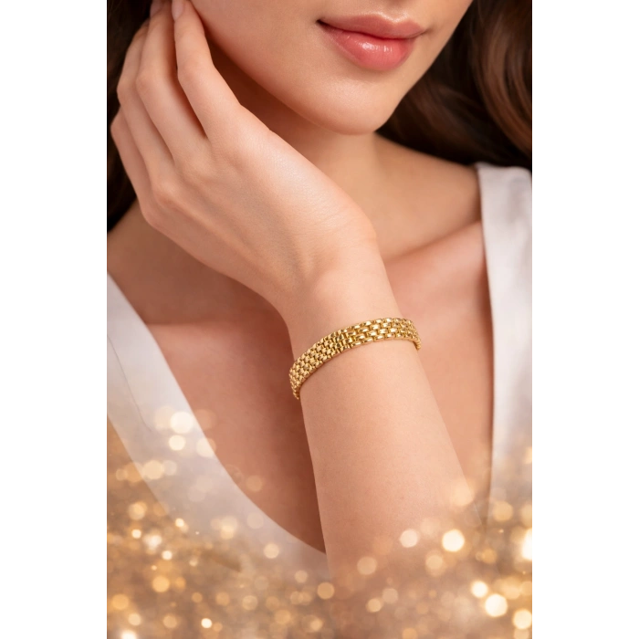 Xuping 14K Altın Kaplama Kalın Örgü Zincir Bileklik