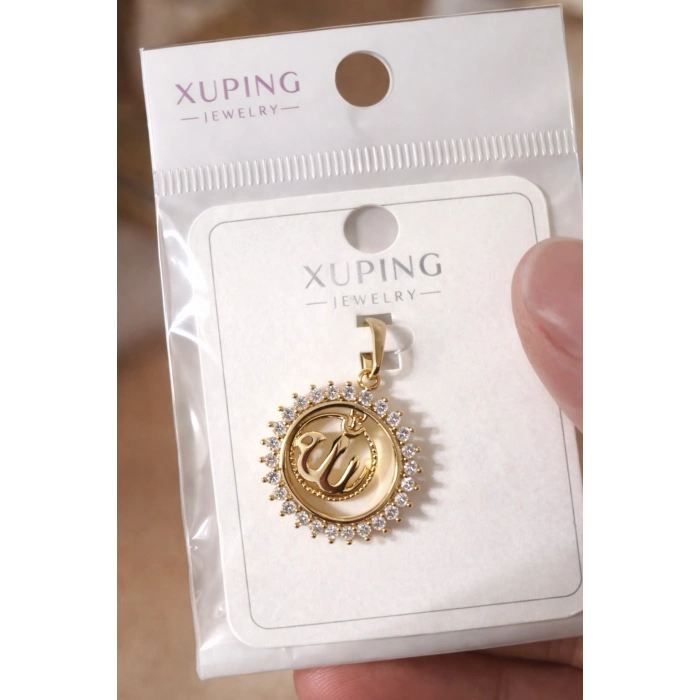 Xuping Taşlı Allah Yazılı Yuvarlak Kolye Ucu 14K Gold