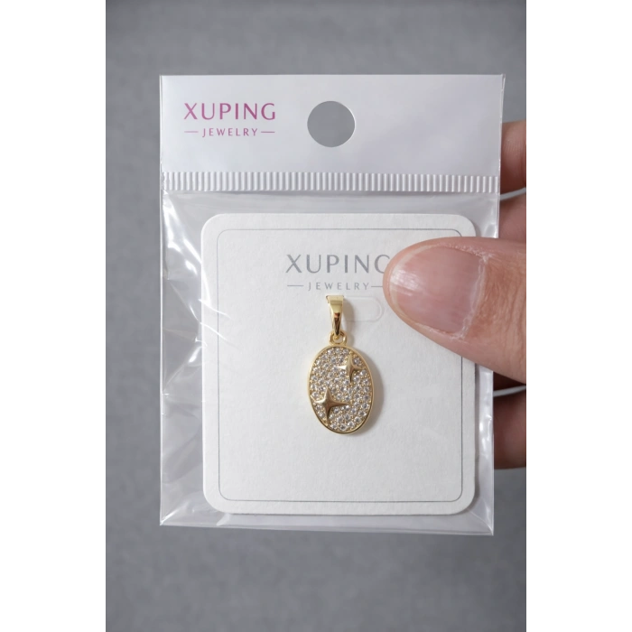 Xuping Taşlı Yıldız Detaylı Oval Kolye Ucu 14K Kaplama