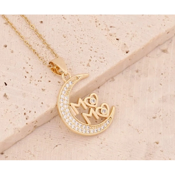 Xuping 14K Kaplama Ay & Kalp “Mom” Kolye Ucu