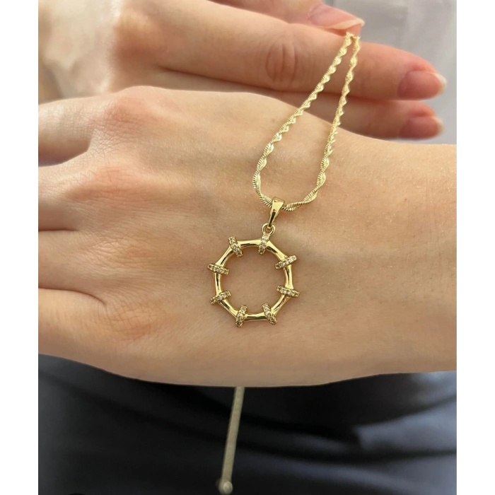 Xuping Taşlı Halka Detay Kolye Ucu 14K Kaplama