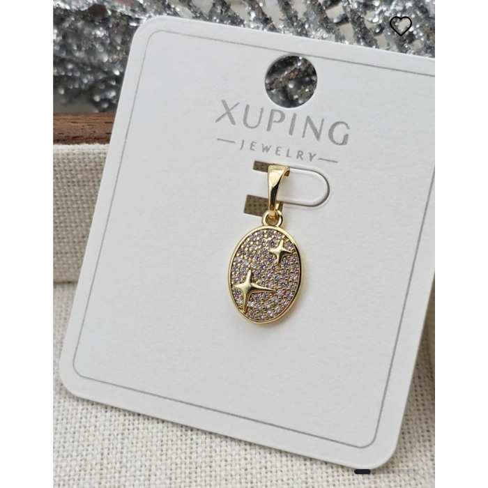 Xuping Taşlı Yıldız Detaylı Oval Kolye Ucu 14K Kaplama