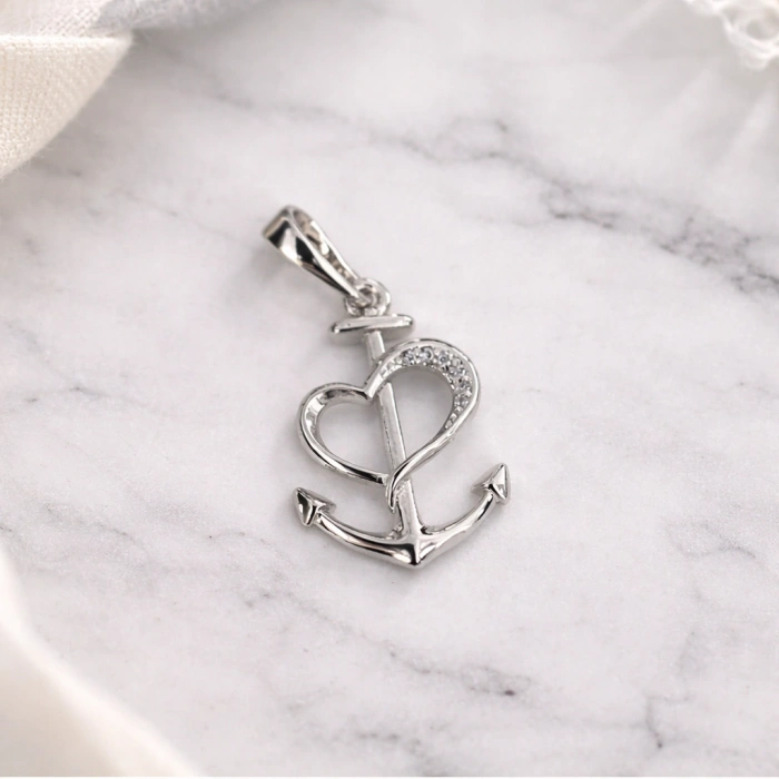 Xuping Çapa & Kalp Figür Kolye Ucu Gümüş Renk