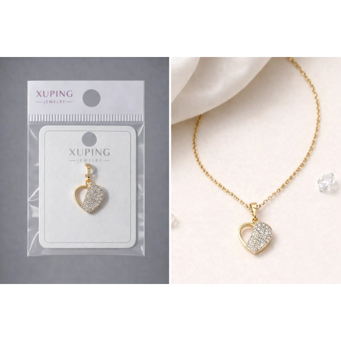 Xuping Taşlı Yarım Kalp Kolye Ucu 14K Kaplama