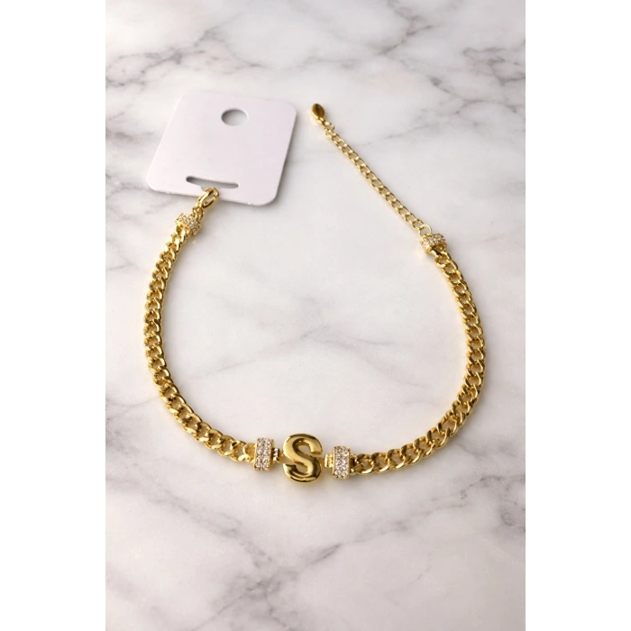 S Harfli Zincir Bileklik 14K Altın Kaplama
